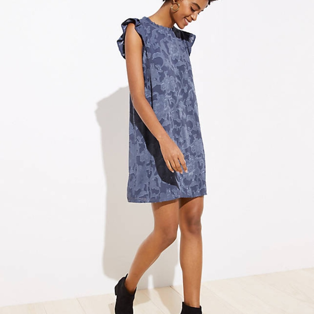 LOFT NWT Women's Floral Jacquard Ruffle Swing Dress